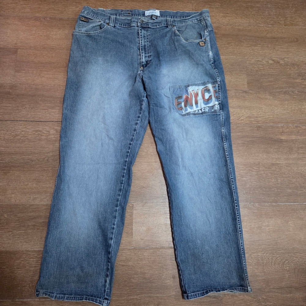 Enyce Baggy Hip Hop Jeans Mens 44 Blue Medium Wash Graphic Logo Y2K Streetwear